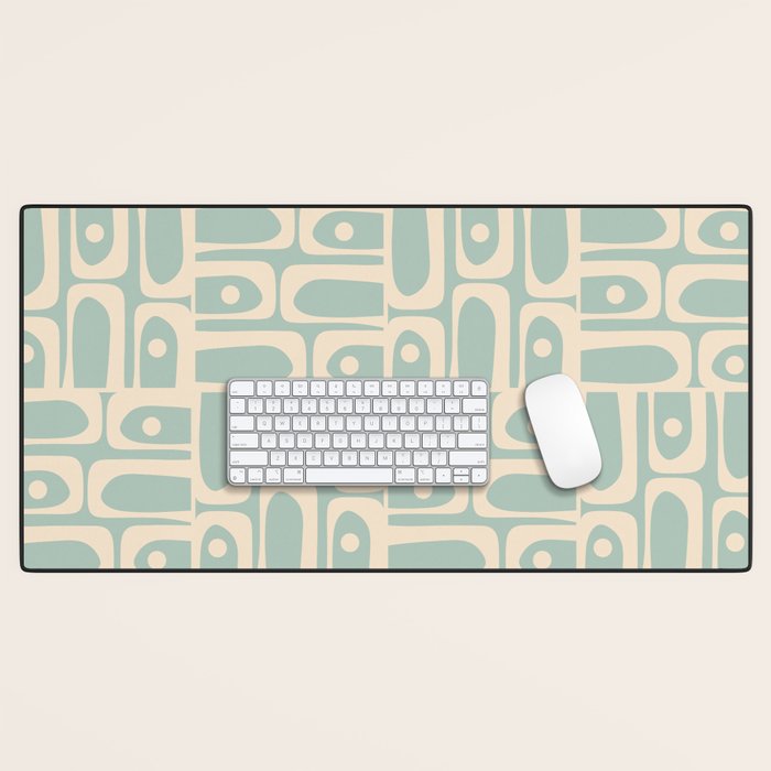 Mid Century Modern Piquet Multi Geometric Pattern in Light Celadon Teal Desk Mat Gallery Image 1