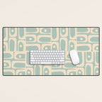 Mid Century Modern Piquet Multi Geometric Pattern in Light Celadon Teal Desk Mat Gallery Image 1
