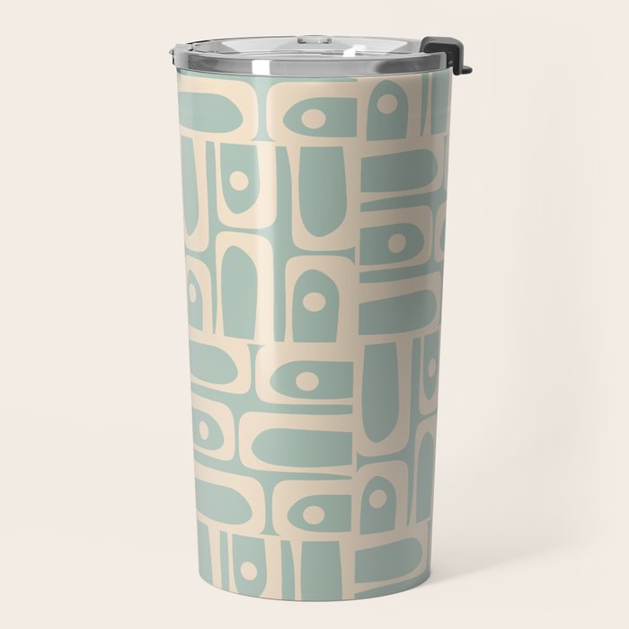Mid Century Modern Piquet Multi Geometric Pattern in Light Celadon Teal Travel Mug Gallery Image 2