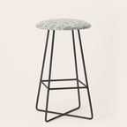 Mid Century Modern Piquet Multi Geometric Pattern in Light Celadon Teal Stool Gallery Image 1