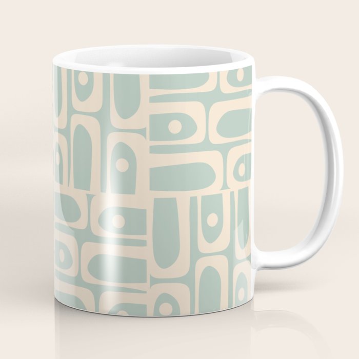 Mid Century Modern Piquet Multi Geometric Pattern in Light Celadon Teal Coffee Mug Gallery Image 1