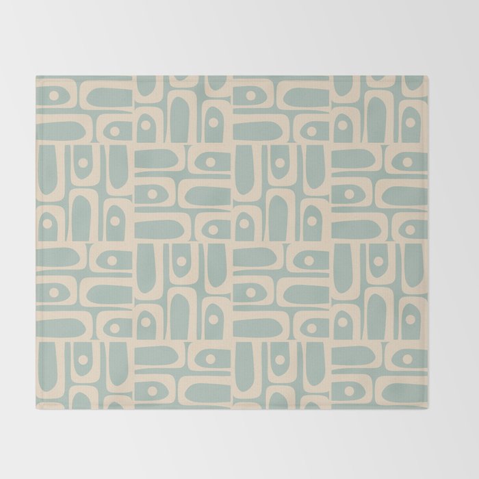 Mid Century Modern Piquet Multi Geometric Pattern in Light Celadon Teal Throw Blanket Gallery Image 2