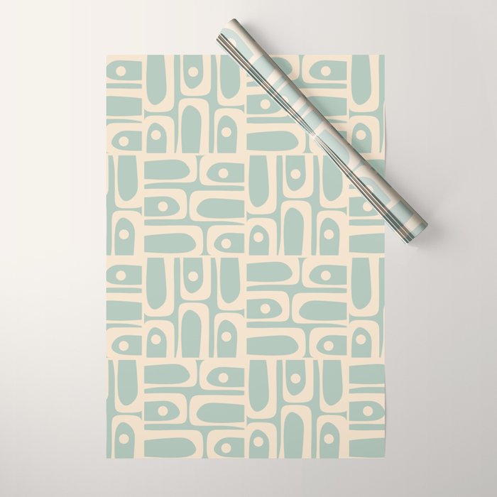 Mid Century Modern Piquet Multi Geometric Pattern in Light Celadon Teal Wrapping Paper Gallery Image 1