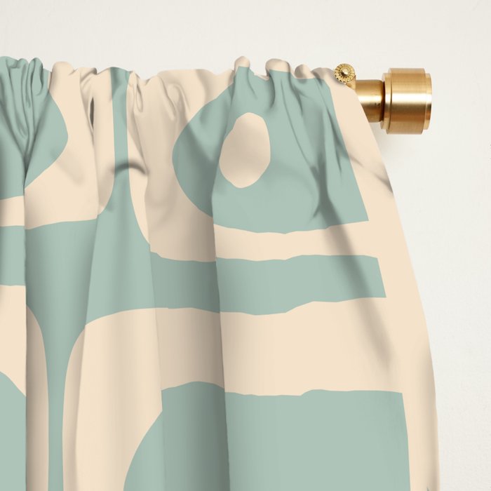 Mid Century Modern Piquet Multi Geometric Pattern in Light Celadon Teal Window Curtain Gallery Image 2