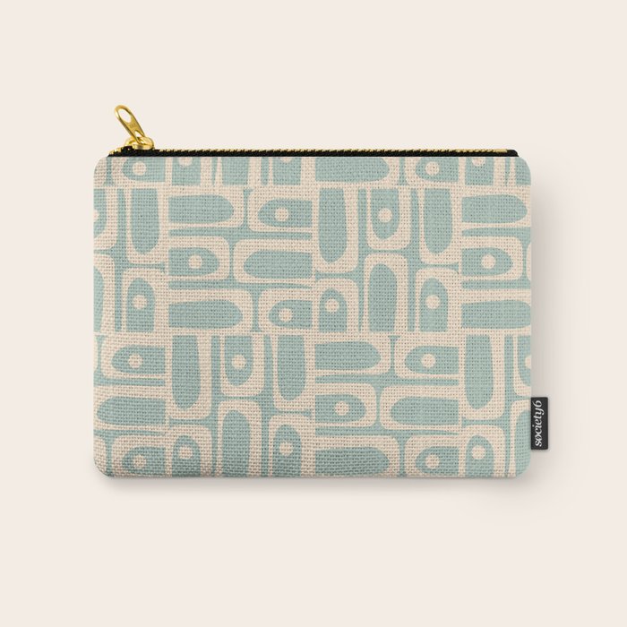 Mid Century Modern Piquet Multi Geometric Pattern in Light Celadon Teal Carry All Pouch Gallery Image 1