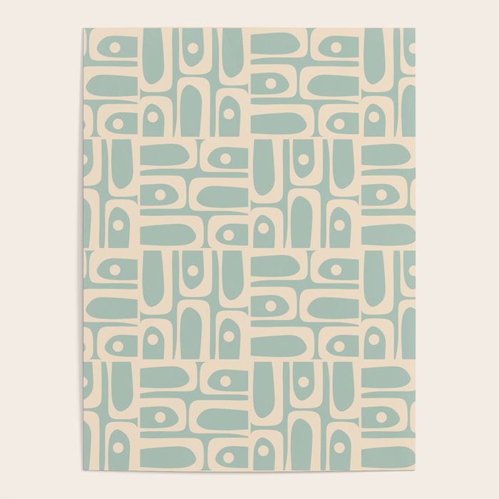 Mid Century Modern Piquet Multi Geometric Pattern in Light Celadon Teal Poster Gallery Image 4
