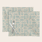 Mid Century Modern Piquet Multi Geometric Pattern in Light Celadon Teal Placemat Gallery Image 1