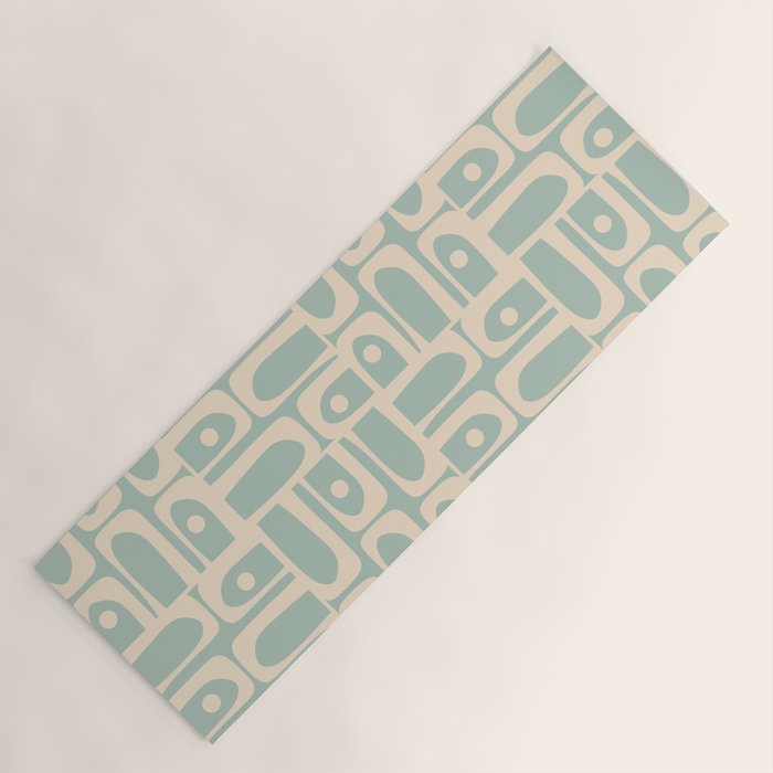 Mid Century Modern Piquet Multi Geometric Pattern in Light Celadon Teal Yoga Mat Gallery Image 1