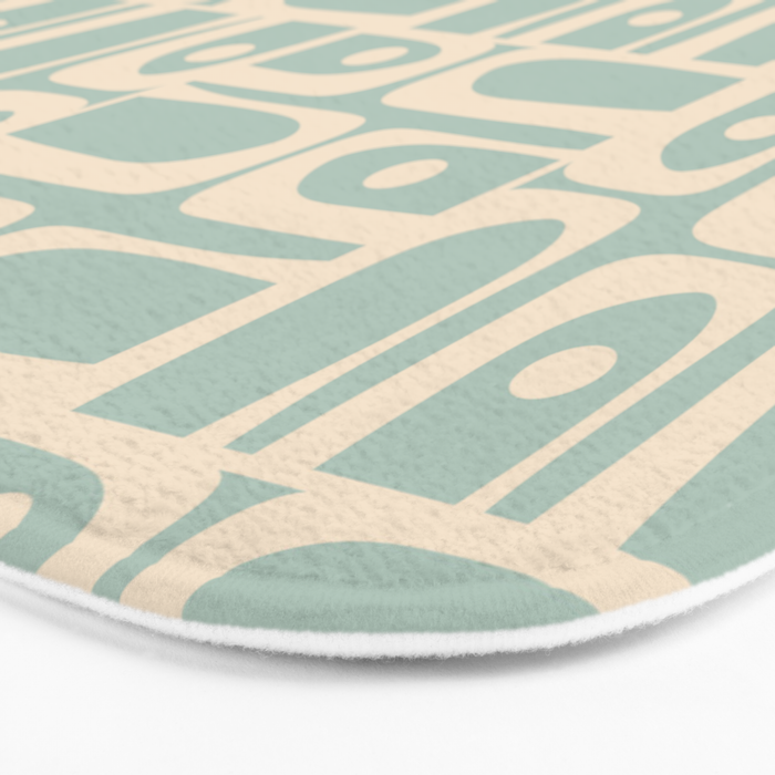 Mid Century Modern Piquet Multi Geometric Pattern in Light Celadon Teal Bath Mat Gallery Image 3