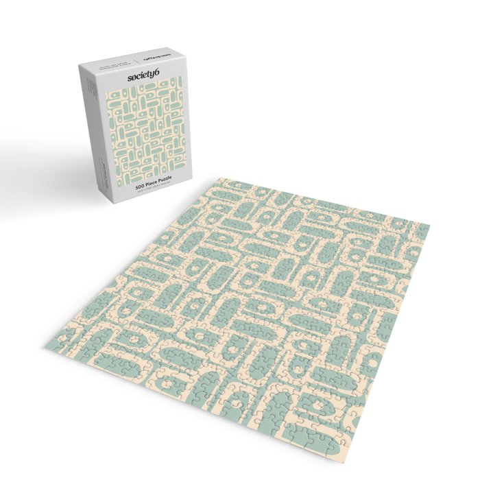 Mid Century Modern Piquet Multi Geometric Pattern in Light Celadon Teal Jigsaw Puzzle Gallery Image 2
