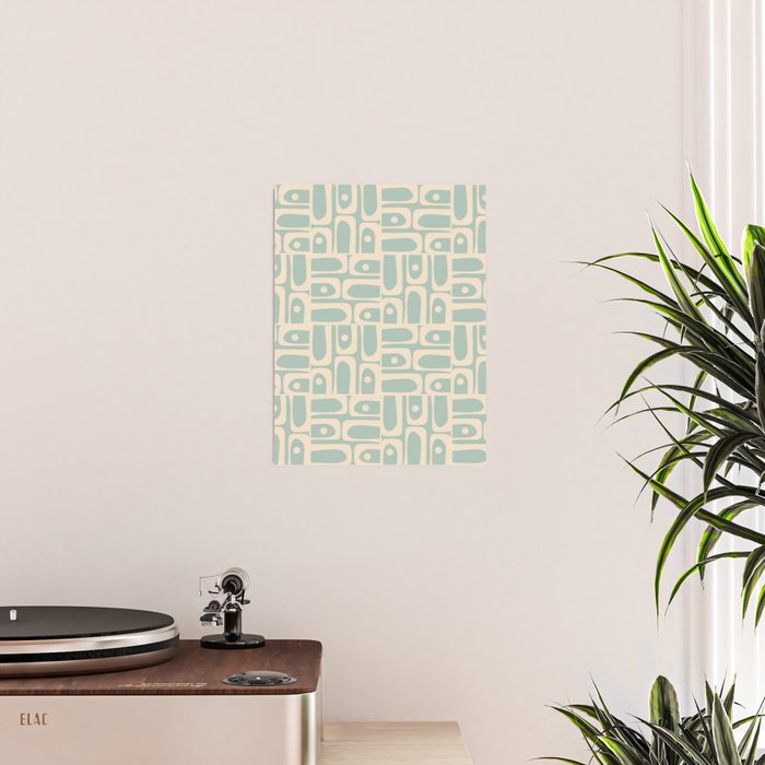 Mid Century Modern Piquet Multi Geometric Pattern in Light Celadon Teal Poster Gallery Image 2