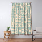 Mid Century Modern Piquet Multi Geometric Pattern in Light Celadon Teal Window Curtain Gallery Image 5