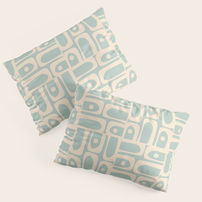 Mid Century Modern Piquet Multi Geometric Pattern in Light Celadon Teal Pillow Sham Gallery Image 3