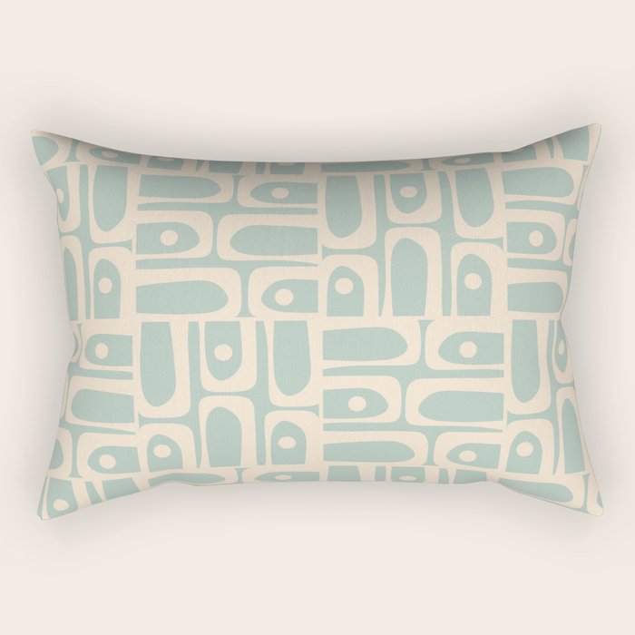 Mid Century Modern Piquet Multi Geometric Pattern in Light Celadon Teal Rectangular Pillow Gallery Image 1
