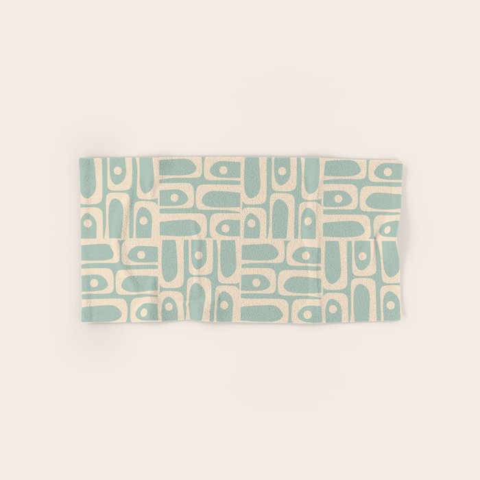 Mid Century Modern Piquet Multi Geometric Pattern in Light Celadon Teal Bath Towel Gallery Image 1