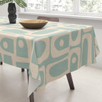 Mid Century Modern Piquet Multi Geometric Pattern in Light Celadon Teal Tablecloth Gallery Image 3