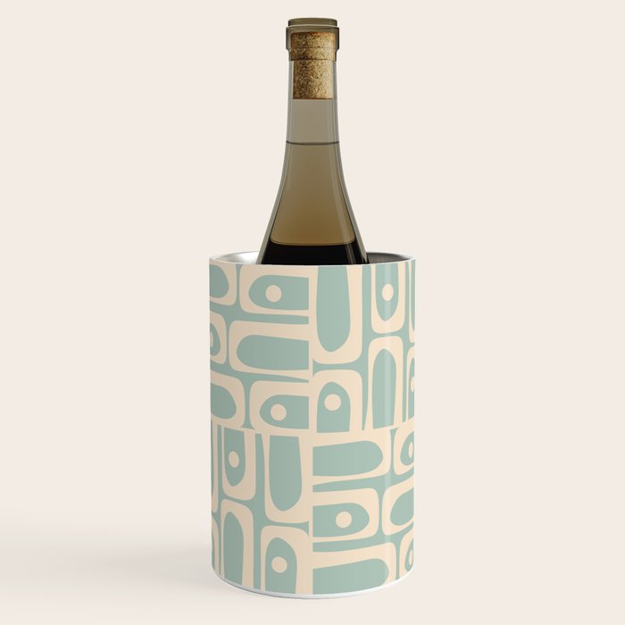 Mid Century Modern Piquet Multi Geometric Pattern in Light Celadon Teal Wine Chiller Gallery Image 1