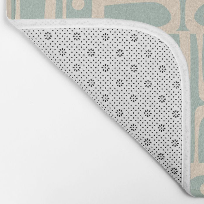 Mid Century Modern Piquet Multi Geometric Pattern in Light Celadon Teal Bath Mat Gallery Image 2