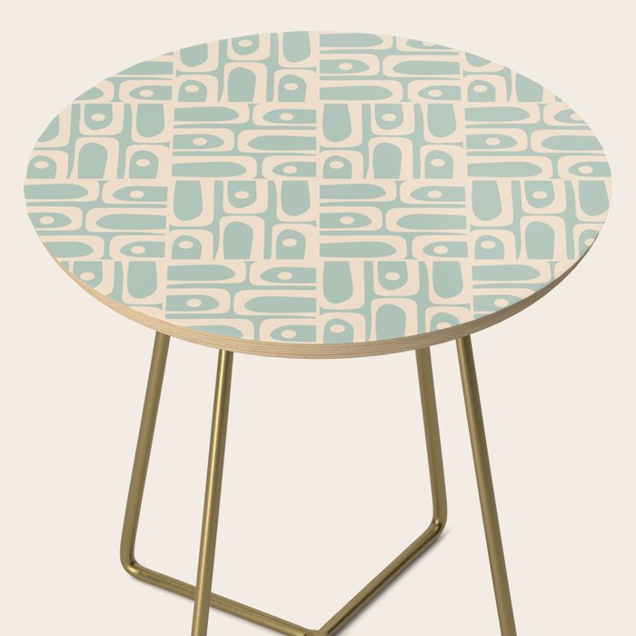 Mid Century Modern Piquet Multi Geometric Pattern in Light Celadon Teal Side Table Gallery Image 2