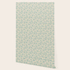 Mid Century Modern Piquet Multi Geometric Pattern in Light Celadon Teal Wallpaper Gallery Image 2
