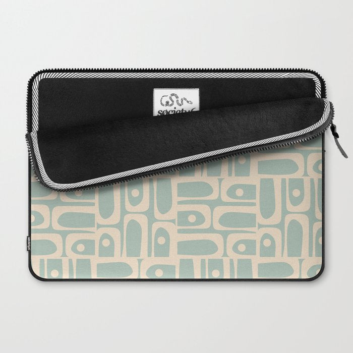 Mid Century Modern Piquet Multi Geometric Pattern in Light Celadon Teal Laptop Sleeve Gallery Image 2