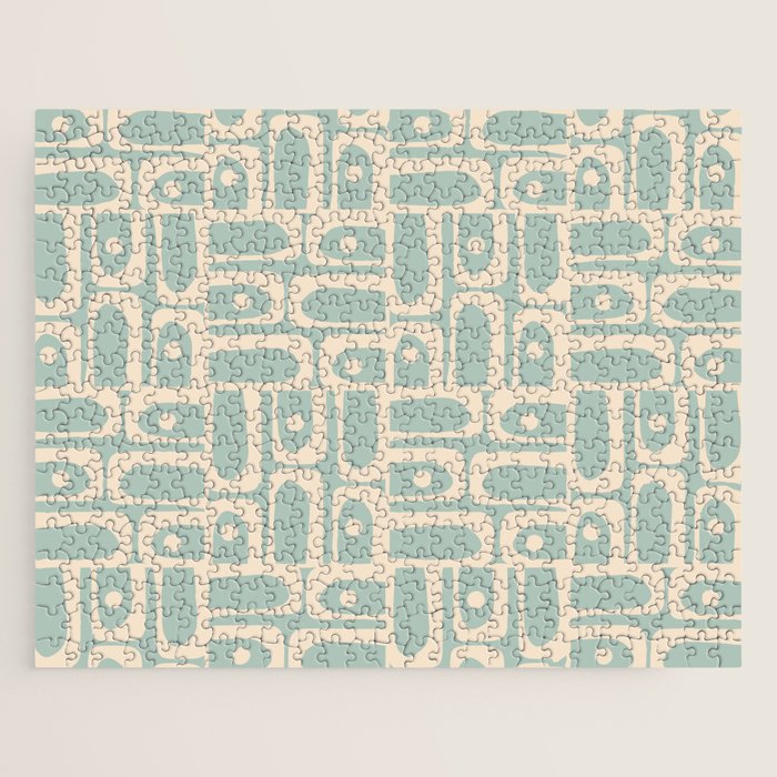 Mid Century Modern Piquet Multi Geometric Pattern in Light Celadon Teal Jigsaw Puzzle Gallery Image 1