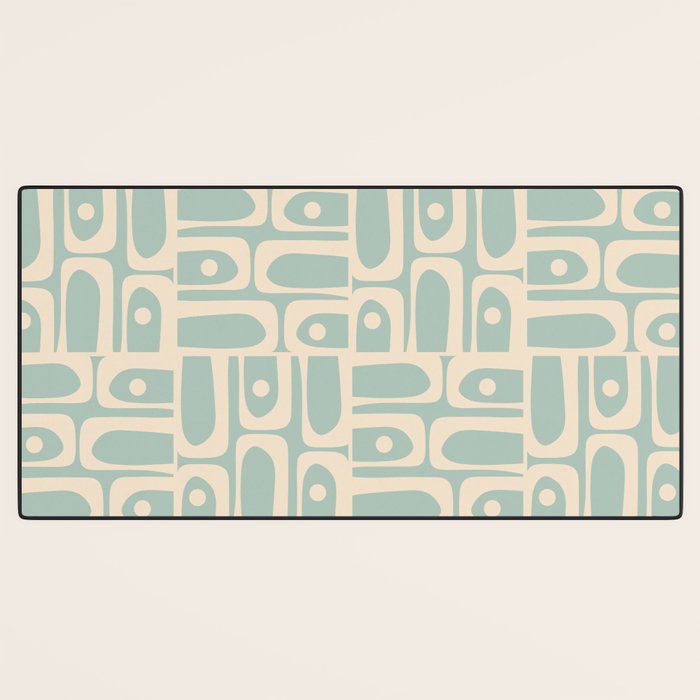 Mid Century Modern Piquet Multi Geometric Pattern in Light Celadon Teal Desk Mat Gallery Image 3