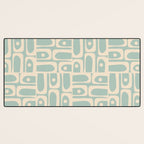 Mid Century Modern Piquet Multi Geometric Pattern in Light Celadon Teal Desk Mat Gallery Image 3