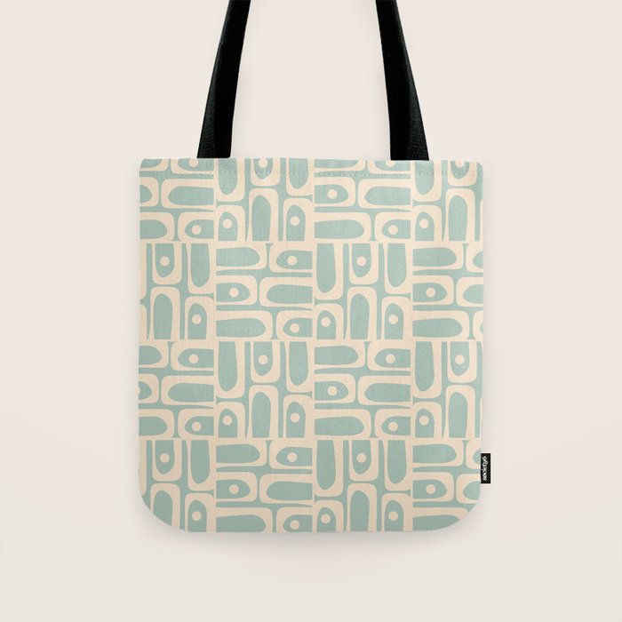 Mid Century Modern Piquet Multi Geometric Pattern in Light Celadon Teal Tote Bag Gallery Image 1