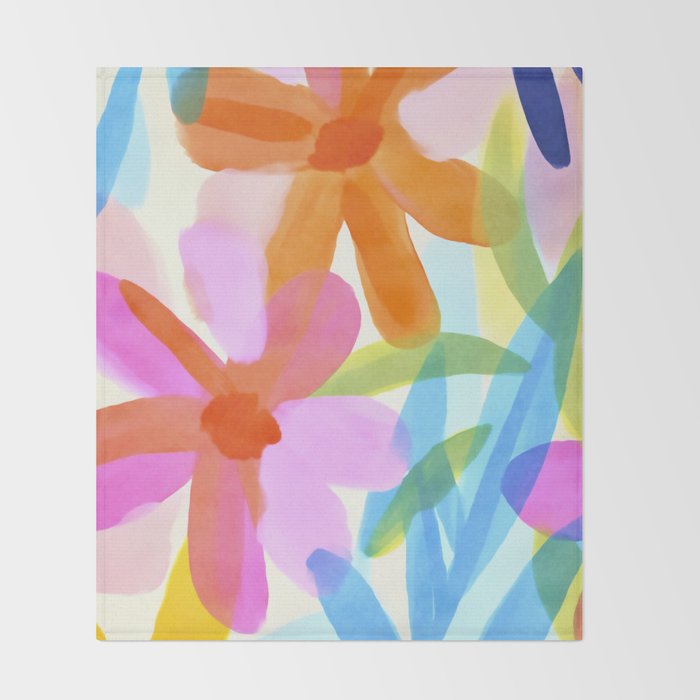 Sunny Day Bold Abstract Florals Multicolor Cheerful Summer Pattern Throw Blanket Gallery Image 2