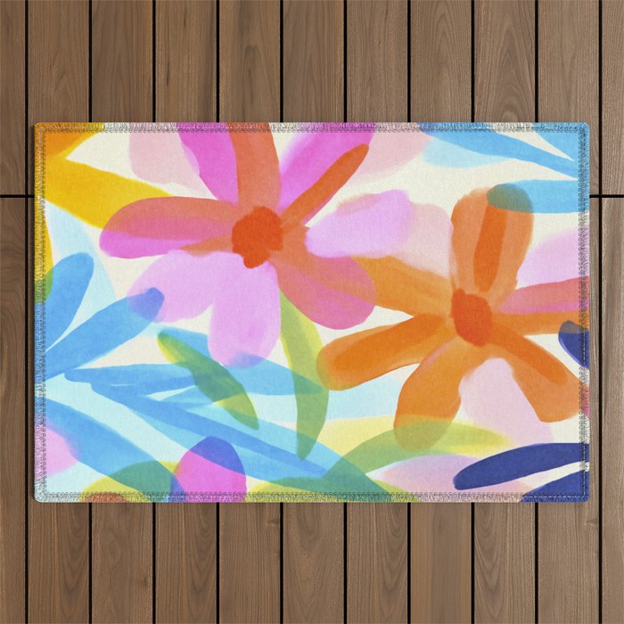 Sunny Day Bold Abstract Florals Multicolor Cheerful Summer Pattern Outdoor Rug Gallery Image 1