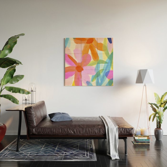 Sunny Day Bold Abstract Florals Multicolor Cheerful Summer Pattern Wood Wall Art Gallery Image 2