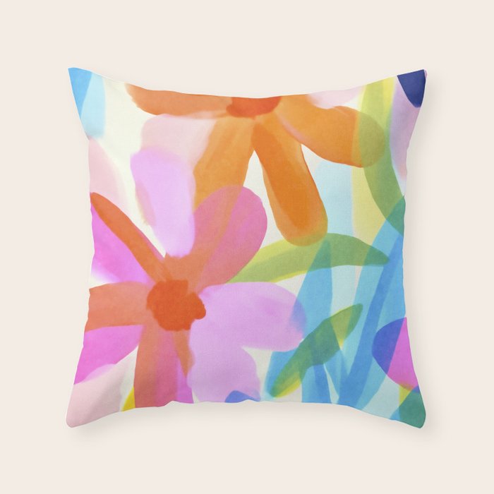 Sunny Day Bold Abstract Florals Multicolor Cheerful Summer Pattern Throw Pillow Gallery Image 1