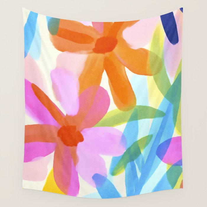 Sunny Day Bold Abstract Florals Multicolor Cheerful Summer Pattern Wall Tapestry Gallery Image 4