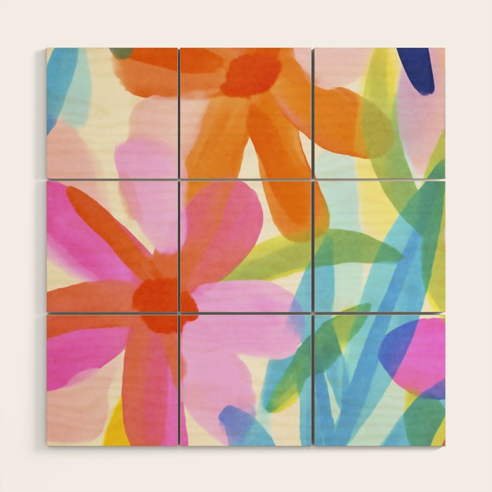Sunny Day Bold Abstract Florals Multicolor Cheerful Summer Pattern Wood Wall Art Gallery Image 1