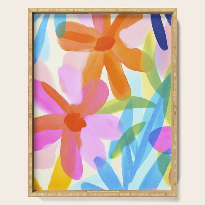 Sunny Day Bold Abstract Florals Multicolor Cheerful Summer Pattern Serving Tray Gallery Image 1
