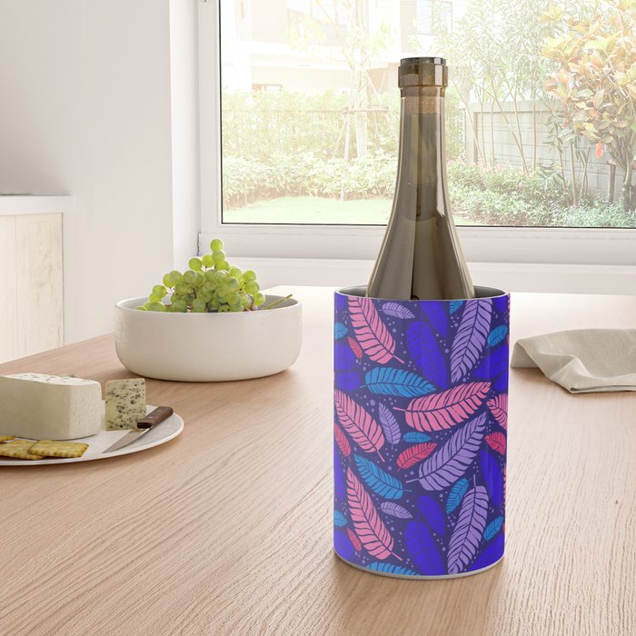 Tropical palm leaves in purple pink and blue Wine Chiller Gallery Image 4