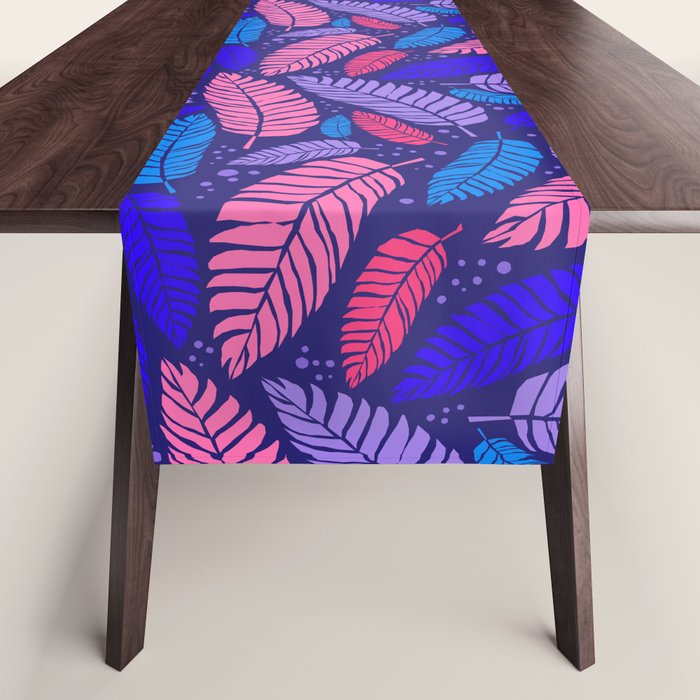 Tropical palm leaves in purple pink and blue Table Runner Gallery Image 1