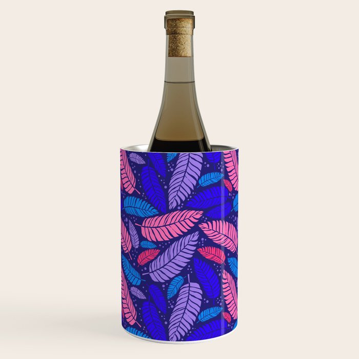 Tropical palm leaves in purple pink and blue Wine Chiller Gallery Image 2