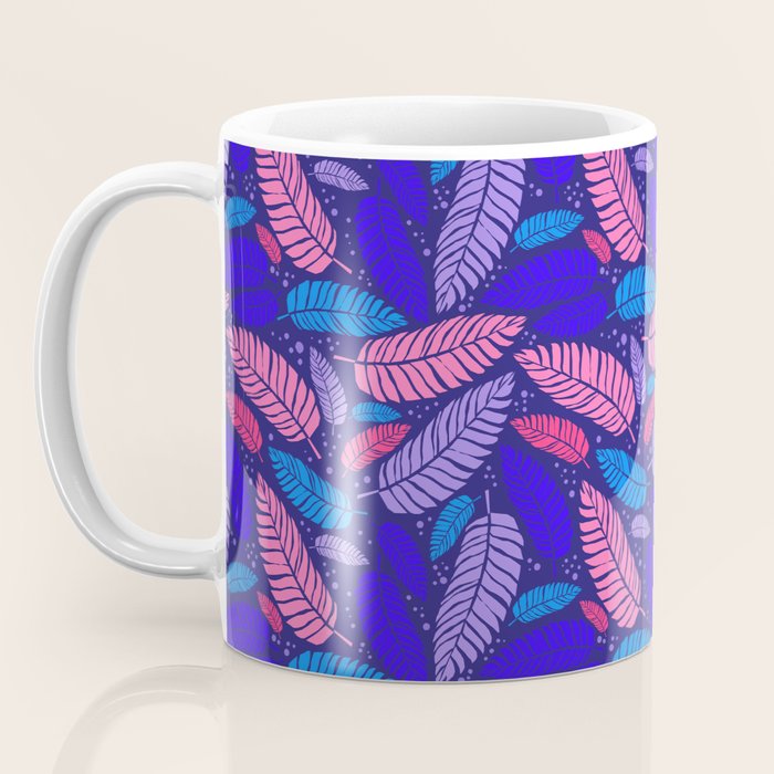 Tropical palm leaves in purple pink and blue Coffee Mug Gallery Image 3