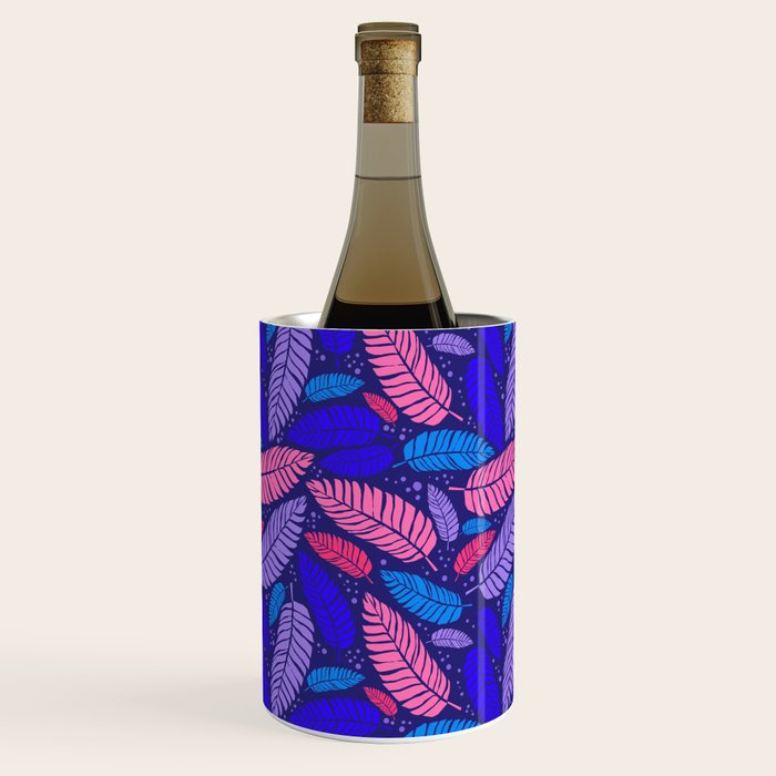 Tropical palm leaves in purple pink and blue Wine Chiller Gallery Image 3