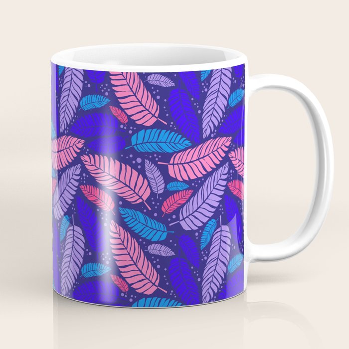 Tropical palm leaves in purple pink and blue Coffee Mug Gallery Image 1