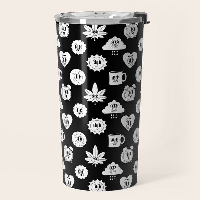 Retro cartoon character sticker pattern Travel Mug Gallery Image 2