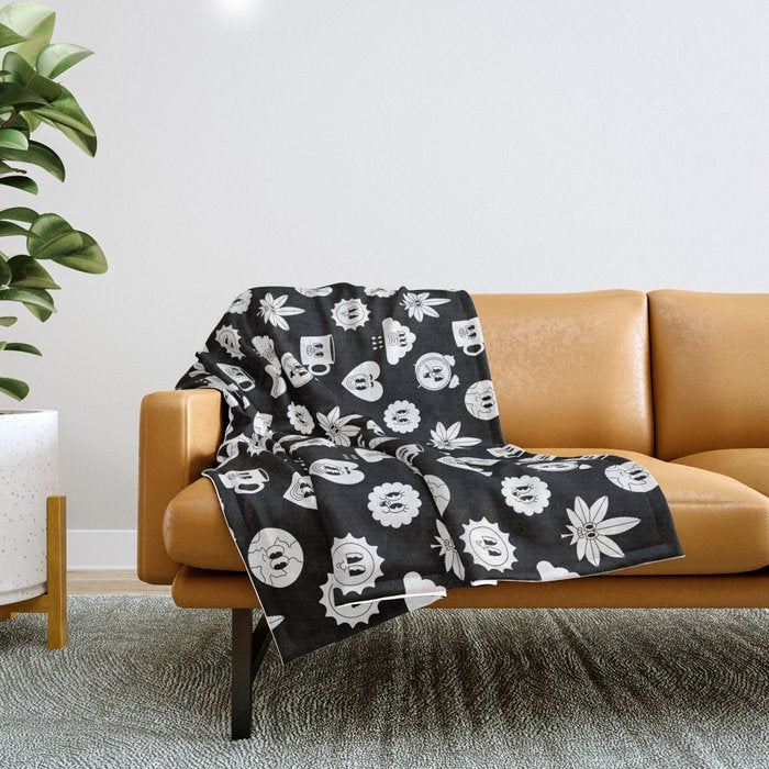 Retro cartoon character sticker pattern Throw Blanket Gallery Image 1