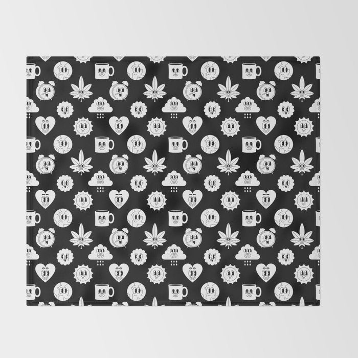 Retro cartoon character sticker pattern Throw Blanket Gallery Image 2