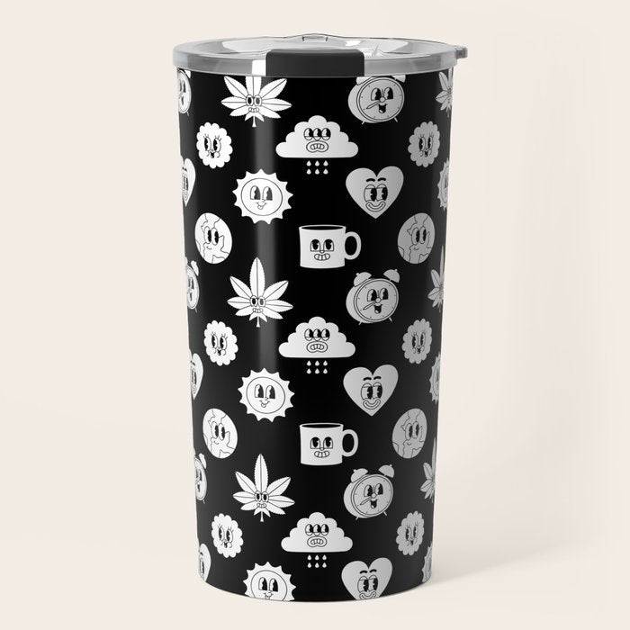 Retro cartoon character sticker pattern Travel Mug Gallery Image 1