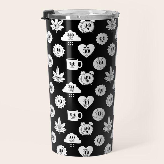 Retro cartoon character sticker pattern Travel Mug Gallery Image 3