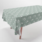 Green and White Vintage Block Print Floral Tablecloth Gallery Image 1