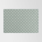 Green and White Vintage Block Print Floral Rug Gallery Image 2