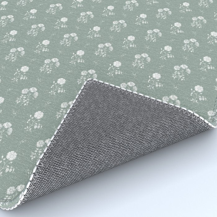 Green and White Vintage Block Print Floral Rug Gallery Image 4